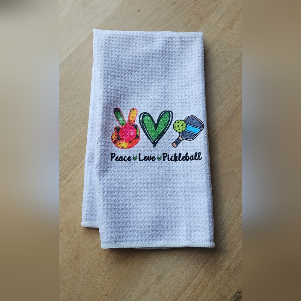 White Pickleball Themed Towel